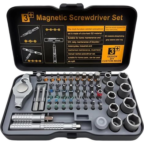 Tournevis à Cliquet 66-en-1 coffret T-handle portable  Coffret Tournevis à Cliquet pour Atelier Maison Électronique Ordinateur Montre Voiture Électricien (1/5)