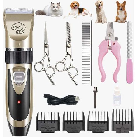 Rechargeable professional pet clipper with removable and washable accessories, for dogs and cats (black and gold) (1/5)