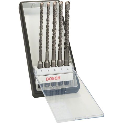Bosch – Foret béton SDS-plus 5 pièces 6/8/10 mm – Longueur de travail 100 mm – Pointe carbure pour béton armé – 2607019928 (1/8)