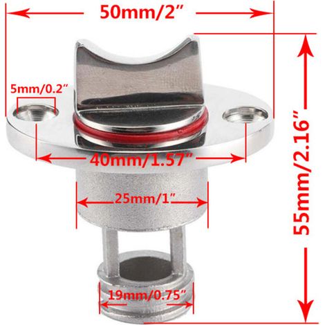 Bouchon de vidange en acier inoxydable 316 pour applications marines, avec rondelle rouge et joint d'étanchéité rouge.