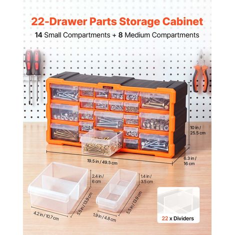 Casier de Rangement à 22 Tiroirs, Organisateur Multi-Tiroirs en Plastique, Modèle Mural et Empilable pour Garage, Atelier, Établi,… (1/5)