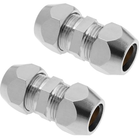 2pcs 10mm Double Virole Raccord de Tuyau Droit Compression Raccord Adaptateur en Nickelé Cuivre Climatisation Tuyau Raccord Adaptateur pour Plomberie (1/4)