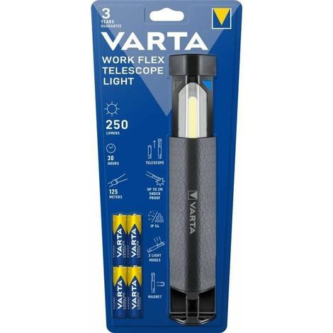 Varta Work Flex Teleskoplampe, schwarze Taschenlampe 250 lm