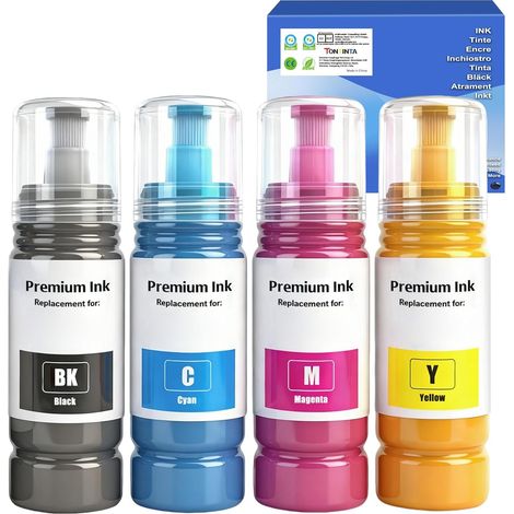 Encre EPT104 Bouteilles d'Encre Compatibles pour Imprimantes ET-1810 ET-2710 2711 2712 2714 2715 2720 2721 2726 ET-2810 2811 2865 2871 ET-2870 2876 ET-4700 ET-4800 ET-4810 4700 ET-14100 (4 Pack) (1/5)