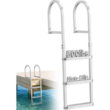 VEVOR Echelle de Ponton 3 Marches Amovible, Echelle de Baignade en Alliage deAluminium pour Quai, Lac, Piscine et Bateau, Capacite de Charge 227 kg, avec Mains Courantes, Marches Antiderapantes en PP (1/5)