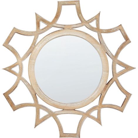 Specchio decorativo parete moderno rotondo 60 cm mano legno chiaro Iztapalapa (1/5)