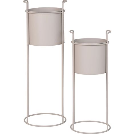 Set 2 Portavasi Rabo in Acciaio Color Sabbia — Ø20×50 e Ø25×65 cm