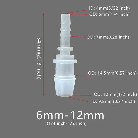 (5 pièces, 6-12 mm) 5 raccords flexibles en plastique pour tuyau d'arrosage, réducteurs à embout cannelé, adaptateurs et épissures pour la réparation de tuyaux d'eau, de jardins, d'aquariums et de lab (1/5)