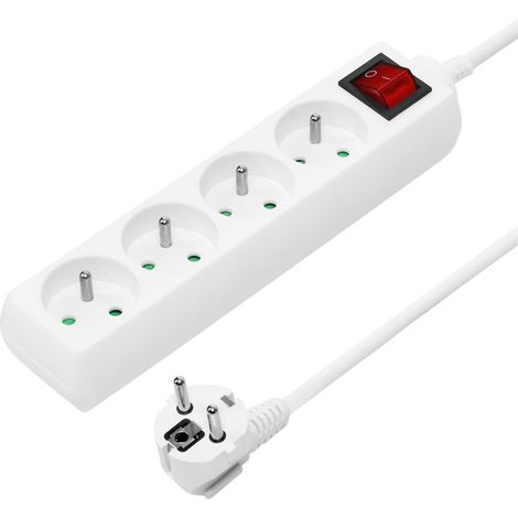Multiprise avec Interrupteur Secteur 3m, 4 Prises, Rallonge 230V, 4 Prises Françaises Tournées à 45°, Multiprise avec Sécurité Enfant, Couleur Blanc (1/5)