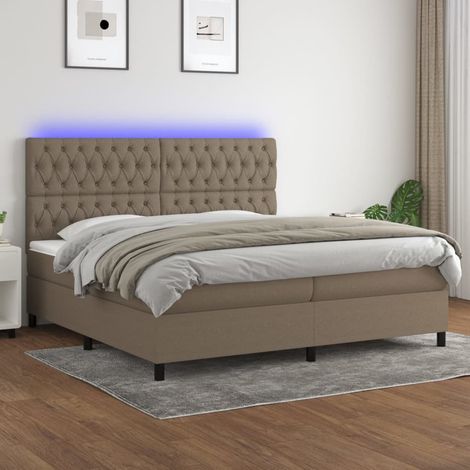 Sommier tapissier et matelas et LED Lit adulte Contemporain Taupe 200x200 cm Tissu 47384 (1/5)