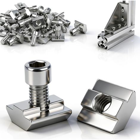 30 Pièces M8 Écrou à Glissière en T Set, Écrou Coulissants pour Profilés en Aluminium Série 3030 Carbone avec Vis pour Profilés en Aluminium Rail de Guidage Solaire PV (1/5)
