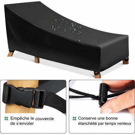Housse de protection transat jardin noir 210D avec un cordon de serrage inférieur et boucles aux quatre coins 210x75x80/40cm 350 kg – Livraison gratuite (1/5)