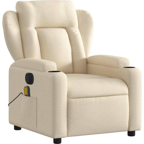Elektrischer Relaxsessel mit Massagefunktion und Liegefunktion, Creme Stoff (1/5)