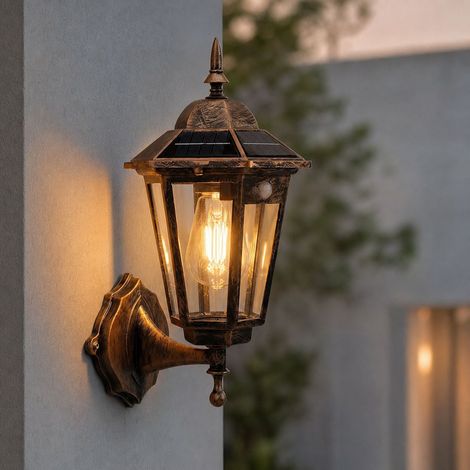 Applique murale solaire rétro étanche avec détecteur de mouvement, lumière chaude LED, 3 modes d'éclairage, design vintage ABS pour jardin et extérieur (1/4)