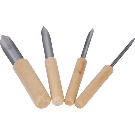 Outil de perçage pour argile en 4 pièces avec manche en bois et outils de poterie semi-circulaires estampés en acier inoxydable (1/5)