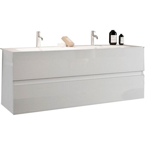 Mueble de baño suspendido con dos lavabos y 2 cajones, colección VIENA. Color blanco brillante (1/5)