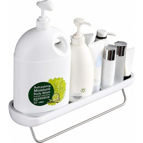 Étagère murale de rangement pour salle de bain, grise, aérée, robuste, avec porte-serviettes (1/4)