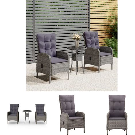 The Living Store -  3-tlg. Garten-Bistro-Set Poly Rattan Grau (1/5)