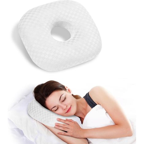 Oreiller de piercing d'oreille pour personnes dormant sur le côté – Oreiller pour oreilles percées, soulagement de la douleur, oreiller orthopédique en forme de O pour escarres, coton (1/5)