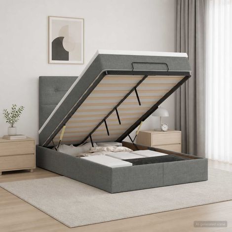 vidaXL Cama otomana con colchón Gris oscuro 120 x 200 cm Tela (1/5)