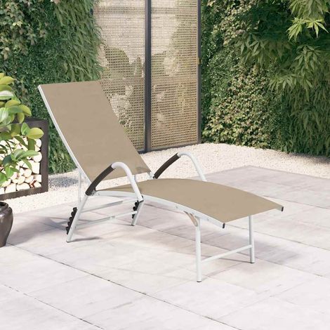 Transat Bain de Soleil de Jardin en Aluminium et Textilène Dossier Réglable Crème - PANGIVO (1/5)