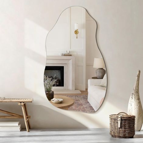 Miroir mural irrégulier à suspendre asymétrique pour salle de bain, chambre à coucher, salon, entrée, maison de ferme moderne, 60 x 35 cm (L x l) (1/5)