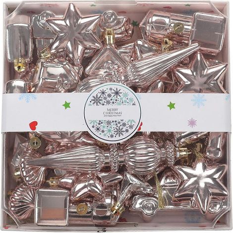 38 Stück/Box, speziell geformte Weihnachtsbaumkugeln, bruchsicherer Kunststoff, Partyschmuck, Roségold (1/5)