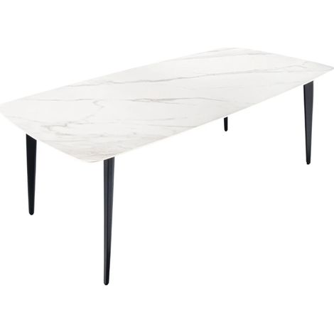 Esstisch HEXA 160 cm – Tischplatte aus weißer Marmor-Effekt Keramik und schwarzes Metallgestell