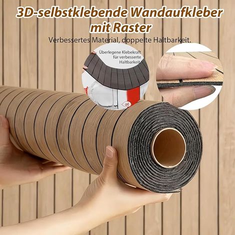 3D Wall Panels, Wood Look Wallpaper, 3 x 0.4 m, Living Room Wallpaper Peel and Stick PVC Wallpaper for Living Room Kitchen Bedroom (Beige) (1/4)