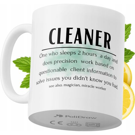 Taza divertida para un limpiador. Taza de café/té con diseño gráfico y texto humorístico. Taza para cumpleaños, santos, días festivos. Taza premium para ocasiones especiales en casa, oficina, trabajo, (1/5)