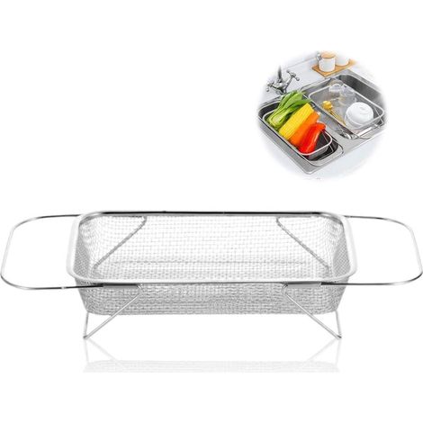 Passoire extensible en acier inoxydable - Pour plan de travail, fruits et légumes - Maille fine - Passoire d'évier (1/5)