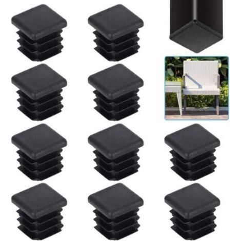 20 pièces bouchons plastiques pour tube carré 20x20 mm, embouts à lamelles noirs pour pieds de table, chaises, armoires et meubles solides (1/5)