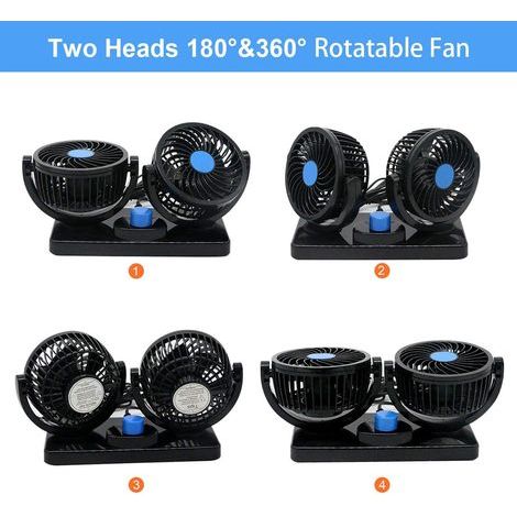 Dual Head Fan, 360° Rotation, 2 Speeds, Cigarette Lighter Plug, For Car SUV RV (1/5)