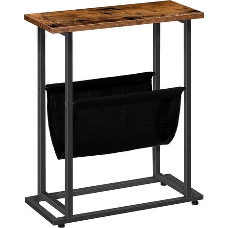Schmaler Beistelltisch, schmaler Sofatisch, industrieller Nachttisch mit Aufbewahrungstasche von Zeitschriften, Holzoptik Akzenttisch für kleine Räume, Vintagebraun und Schwarz, HOOBRO EBF81BZ01 (1/5)