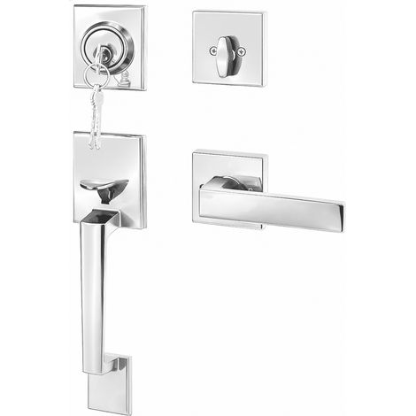 Set de poignées  pour salle de bain & WC  Panneau de porte moderne et de haute qualité, garniture de poignée de porte, ferrure de porte, rosace pour portes intérieures  couleur argent
