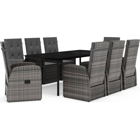 Maison Exclusive - 9-tlg. Garten-Essgruppe mit Auflagen Grau