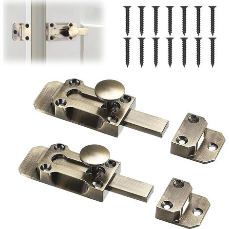 2 Stück 7,6 cm Antik Messing Türschieberschloss mit Schrauben, Antik Tür-Schiebebolzen, Schwerlast-Gleitriegel, Laufschiebetürriegel für Gartentor, Schuppen, Tür, Fenster (1/5)