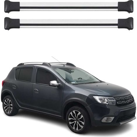 OMAC Barres de toit en aluminium pour Dacia Sandero Stepway 2013-2020 – TÜV / DIN 75302:2019 – Charge max 75 kg – 2 barres Argent (1/4)