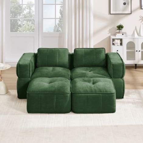 Canapé, Tissu, Avec pouf + Modulaire + Assise profonde, Salon + Petit espace, Vert, Confortable (1/5)