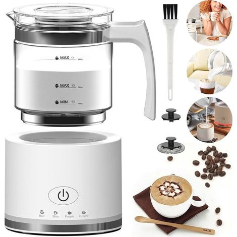 Mousseur à Lait Électrique 4 en 1, 500ml 600W Grande Capacité Emulsionneur de Lait Divisé en Verre à Mousse de Lait Chaude et Froide et Lait Chaud, Milk Frother pour Cappuccino Macchiato (1/2)