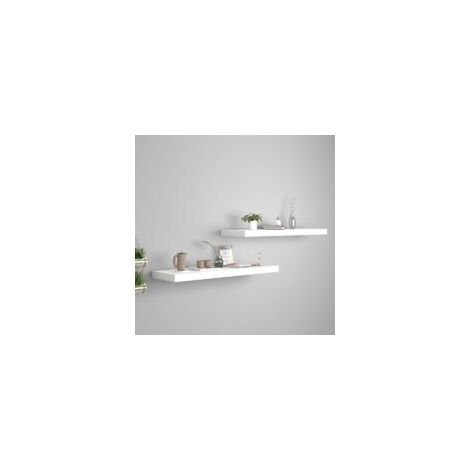 Estantería de pared de dos piezas, estante flotante, montaje estable en la pared, ideal para el salón, blanco, 80 x 23,5 x 3,8 cm, tablero de fibra de densidad media, ASD88524- Crezuo (1/4)