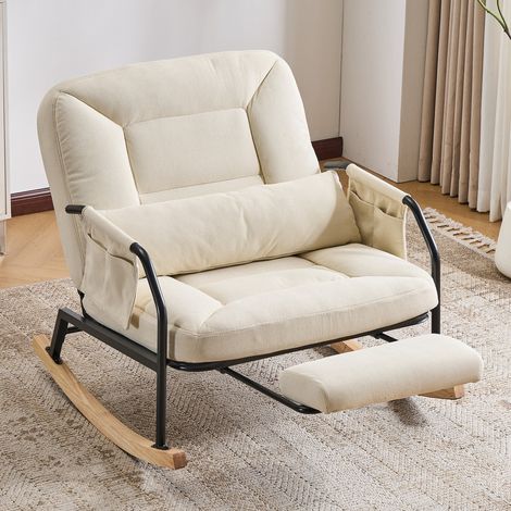 Chaise lounge multi-espaces avec ottoman caché, dossier ajustable spacieux, chaise de détente en velours côtelé avec poche (1/5)
