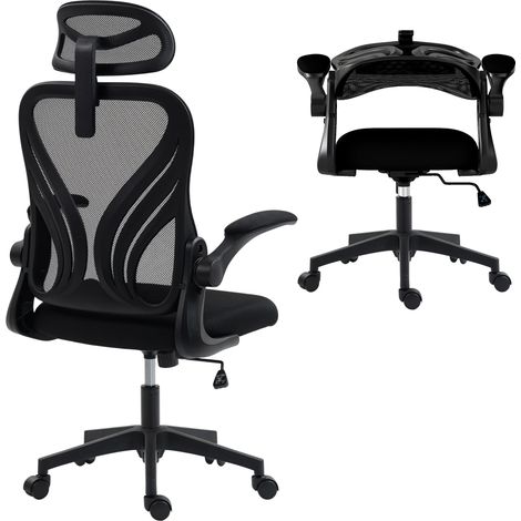 Ergonomischer Bürostuhl mit Netzbezug, verstellbarer Rückenlehne, verstellbarer Kopfstütze, drehbaren Armlehnen, schwarzer Bürostuhl 73 x 62 x 136 cm