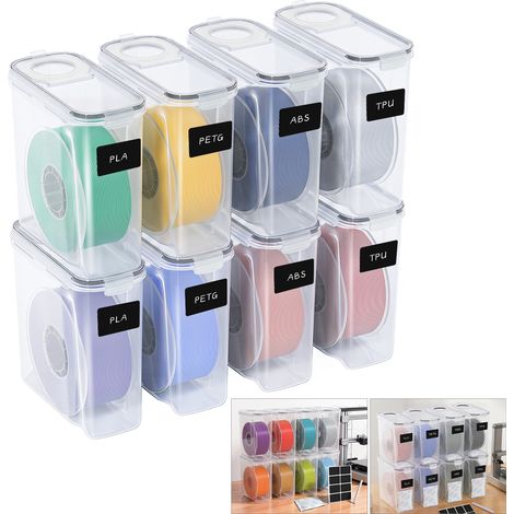 TolleTour Boîte de rangement pour filaments 4 L pour l'impression 3D, lot de 8, transparent-noir, résistante à l'humidité (1/5)