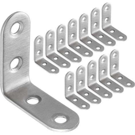 Lot de 50 équerres d'angle en acier inoxydable 40 x 40 mm, pour fixation et réparation de meubles, renforcement des joints, argent