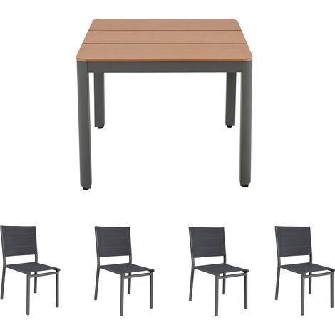 Ensemble table de jardin carrée 90x90x75cm + 4 chaises gris - MIMIZAN