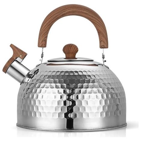 Stainless Steel Water Kettle with Whistle, Large Capacity, Flat Bottom for Gas Stove, Boil Water 2L, Hammer (1/5)