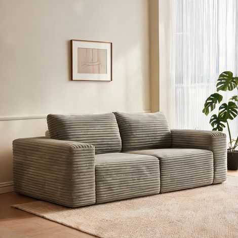 Canapé 2 places en tissu velours côtelé camel 180 cm (1/5)