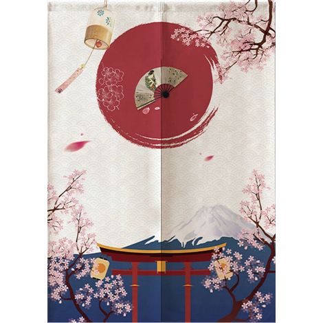 Rideau demi-hauteur 85x120cm style japonais pour chambre enfant, cuisine, boutique, restaurant, porte