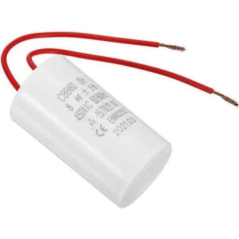 CBB60 8uF 450V AC 2-wire 12cm 50-60Hz Polypropylene Film Capacitor for Water Pump, White, 1 pc (1/4)